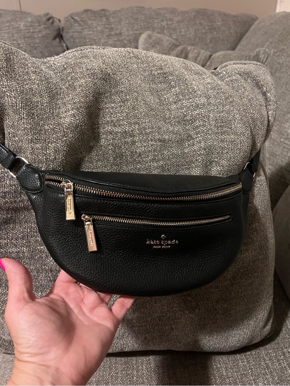 kate spade Black Pebbled Leather Crossbody Belt Bag with Gold Hardware